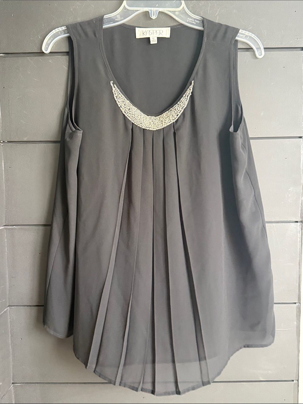 Kasper Black Beaded Pleated Sleeveless Blouse